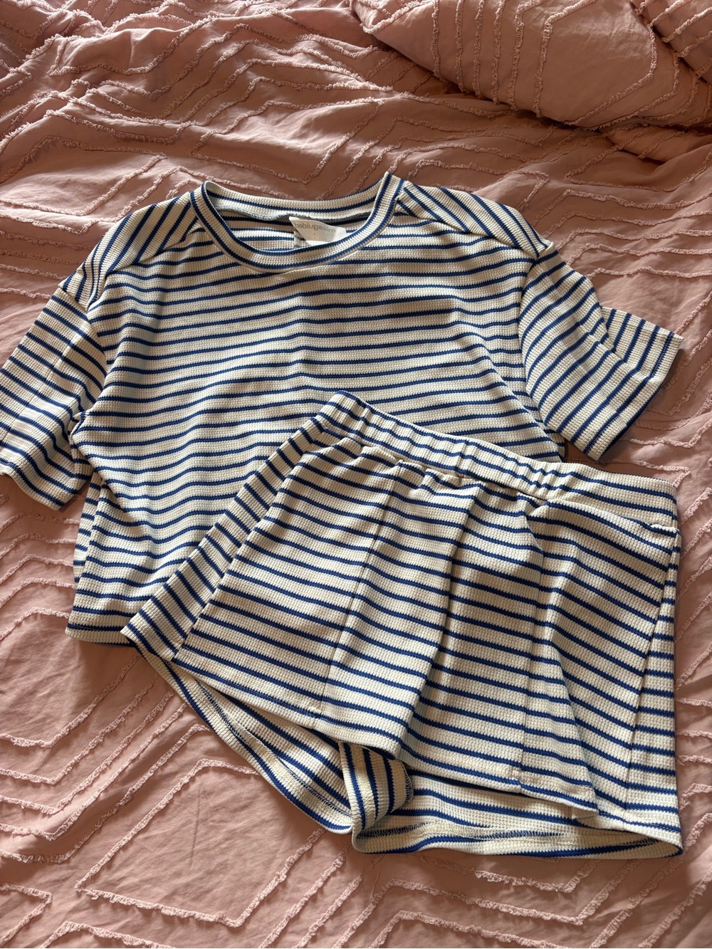 Missguided White and Blue Striped Short Set